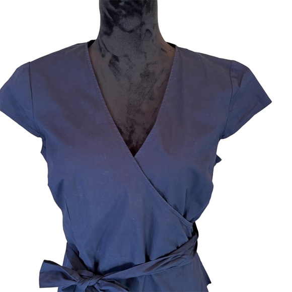 Neiman Marcus Ruffled Navy Wrap Dress, size 14, Classic Church Work School Girly - Picture 2 of 10